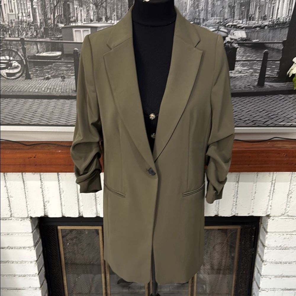H&M women’s blazer jacket size small long green stretch oversized